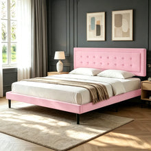 King Size Upholstered Platform Bed Frame with Wood Slats Support, Pink! (NEW IN BOX)