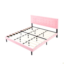 King Size Upholstered Platform Bed Frame with Wood Slats Support, Pink! (NEW IN BOX)