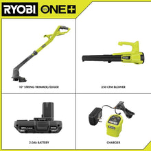ONE+ 18V Cordless String Trimmer/Edger and Blower/Sweeper Combo Kit (2-Tools) with 2.0 Ah Battery and Charger by RYOBI- new in box