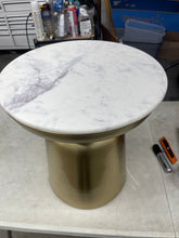 Cupertine Round Gold/Marble Metal Accent Table with Marble Stone Top (16.5 in. W x 18.5 in. H) by Home Decorators Collection- new!