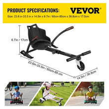 VEVOR Hoverboard Go Kart Seat Attachment for 6.5" 8" 10" Self Balancing Scooter, Hoverboard Kart for Kids or Adults, Black Hoverboard Attachments Adjustable Frame Length! (NEW IN BOX)