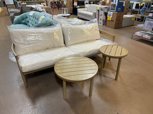 Better Homes & Gardens Astrid 3-Piece Steel Outdoor Sofa & Table Set, Cream!! NEW AND ASSEMBLED!!