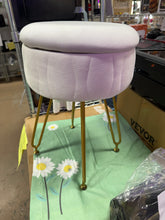 Vanity Stool with Storage, White Velvet Makeup Chair, Metal Legs, Anti-Slip Feet for Bedroom, Living Room, Entryway