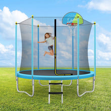 8FT Trampoline For Kids With Safety Enclosure Net, Basketball Hoop And Ladder, Round Outdoor Recreational Trampoline! (NEW IN BOX)