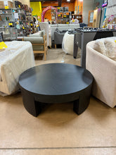 Beautiful Mod Round Coffee Table by Drew Barrymore, Black Wood!! (NEW - ASSMEBLED - SMALL CHIP FROM SHIPPING)