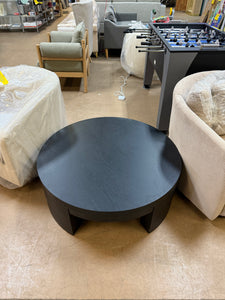 Beautiful Mod Round Coffee Table by Drew Barrymore, Black Wood!! (NEW - ASSMEBLED - SMALL CHIP FROM SHIPPING)