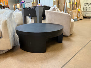 Beautiful Mod Round Coffee Table by Drew Barrymore, Black Wood!! (NEW - ASSMEBLED - SMALL CHIP FROM SHIPPING)