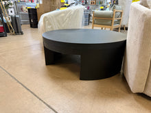 Beautiful Mod Round Coffee Table by Drew Barrymore, Black Wood!! (NEW - ASSMEBLED - SMALL CHIP FROM SHIPPING)