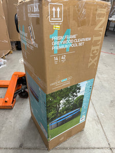 Intex 14' x 42" Clearview Prism Frame Above Ground Pool - Graywood Print: Steel Frame & Vinyl Liner! (NEW IN BOX)