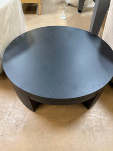 Beautiful Mod Round Coffee Table by Drew Barrymore, Black Wood!! (NEW - ASSMEBLED - SMALL CHIP FROM SHIPPING)