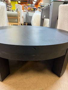 Beautiful Mod Round Coffee Table by Drew Barrymore, Black Wood!! (NEW - ASSMEBLED - SMALL CHIP FROM SHIPPING)