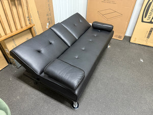 Renwick Modern Faux Leather Futon with Cupholders and Pillows, Black!! NEW AND ASSEMBLED!!