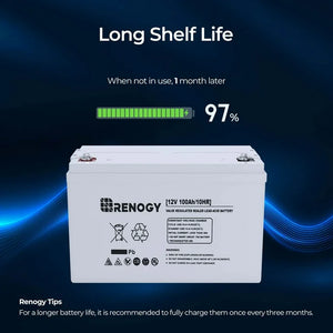 Renogy Deep Cycle AGM 12 Volt 100Ah Battery, 3% Self-Discharge Rate, 1100A Max Discharge Current, Safe Charge Appliances for RV, Camping, Cabin, Marine and Off-Grid System, Maintenance-Free! (NEW IN BOX)