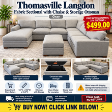 Thomasville Langdon Fabric Sectional with Chaise and Storage Ottoman, Gray!! (DEPARTMENT STORE RETURN! - PHOTOS SHOWNH
