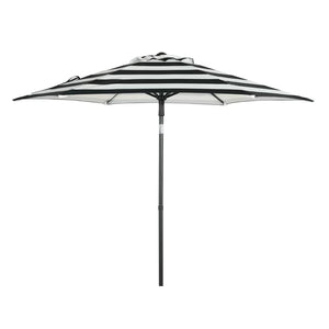 Mainstays 7.5 Foot Push-Up Round Market Umbrella Black & White Cabana Stripe! (NEW OUT OF BOX)
