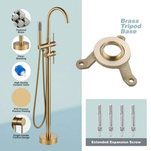 Double Handle Floor Mounted Freestanding Tub Filler Faucet with Handshower, Gold! (NEW IN BOX)