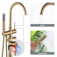 Double Handle Floor Mounted Freestanding Tub Filler Faucet with Handshower, Gold! (NEW IN BOX)