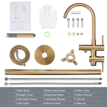 Double Handle Floor Mounted Freestanding Tub Filler Faucet with Handshower, Gold! (NEW IN BOX)