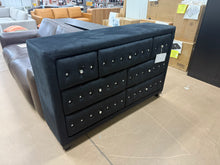 Rea Wide Dresser, 7 Drawers With Crystal Knobs, Black Velvet Upholstery!! WE DO NOT SHIP!!