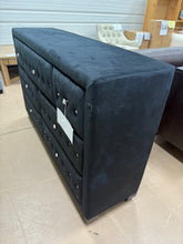 Rea Wide Dresser, 7 Drawers With Crystal Knobs, Black Velvet Upholstery!! WE DO NOT SHIP!!