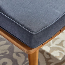 Mid-Century Outdoor Loveseat With Gray Seat Cushion And Tapered Legs Wood Slatted Base-new / assembled