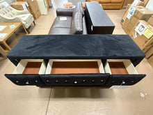 Rea Wide Dresser, 7 Drawers With Crystal Knobs, Black Velvet Upholstery!! WE DO NOT SHIP!!