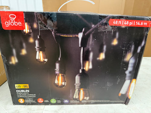 Globe 48 Feet S14 Dublin LED Vintage 80 Lumens String 12 Bulb Light Set, Includes Plug In, Black Cord and Bulbs for Indoor and Outdoor Use! (NEW IN BOX)