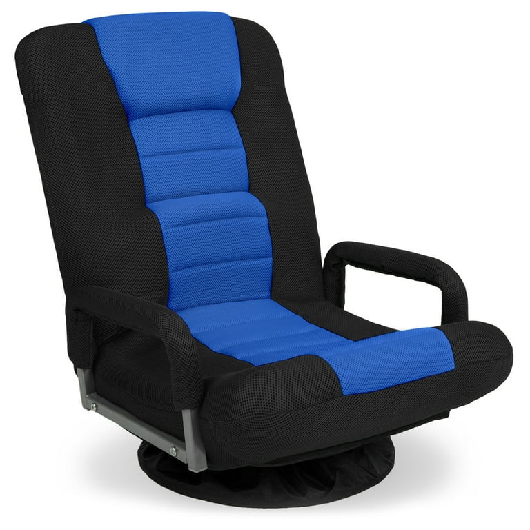 Best Choice Products 360-Degree Swivel Gaming Floor Chair w/ Armrest Handles, Foldable Adjustable Backrest - Black/Blue! (NEW IN BOX)