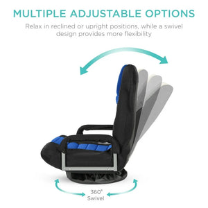 Best Choice Products 360-Degree Swivel Gaming Floor Chair w/ Armrest Handles, Foldable Adjustable Backrest - Black/Blue! (NEW IN BOX)