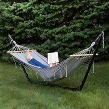 Northlight Hammock with Netted Fringe and Wooden Bars - 100 inch x 41 inch - Gray- new!