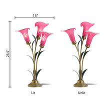 23.5” Hand Blown Glass 3 Calla Lily Accent Lamp – Pink/Purple! (BRAND NEW OUT OF BOX)