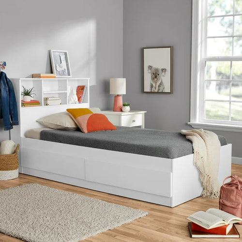 Your Zone kids Storage Bed with Bookcase Headboard, Twin, White! (NEW IN TWO BOX’S!)