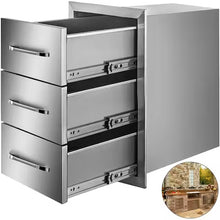 16 in. W x 28.5 in. H x 20.5 in. D Outdoor Kitchen Drawers Stainless Steel Flush Mount Triple BBQ Access Drawers- new