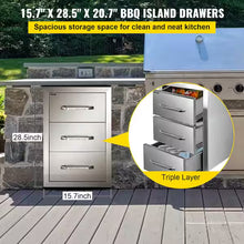 16 in. W x 28.5 in. H x 20.5 in. D Outdoor Kitchen Drawers Stainless Steel Flush Mount Triple BBQ Access Drawers- new