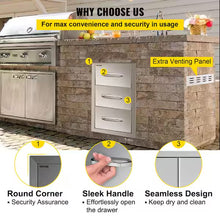 16 in. W x 28.5 in. H x 20.5 in. D Outdoor Kitchen Drawers Stainless Steel Flush Mount Triple BBQ Access Drawers- new
