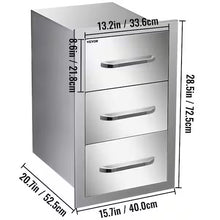 16 in. W x 28.5 in. H x 20.5 in. D Outdoor Kitchen Drawers Stainless Steel Flush Mount Triple BBQ Access Drawers- new
