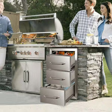 16 in. W x 28.5 in. H x 20.5 in. D Outdoor Kitchen Drawers Stainless Steel Flush Mount Triple BBQ Access Drawers- new