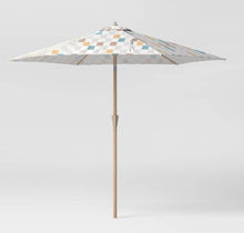 9' Round Subway Tile Outdoor Patio Market Umbrellas Pastels with Faux Wood Pole- new