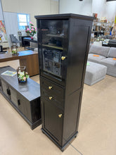 BEAUTIFUL 63” TALL BLACK STORAGE CABINET WITH GLASS DISPLAY DOOR, 2 DRAWERS & GOLD ACCENTS!! (BRAND NEW & ASSEMBLED!) 🔥
