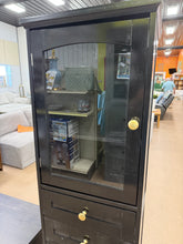 BEAUTIFUL 63” TALL BLACK STORAGE CABINET WITH GLASS DISPLAY DOOR, 2 DRAWERS & GOLD ACCENTS!! (BRAND NEW & ASSEMBLED!) 🔥