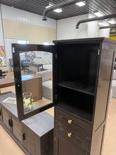 BEAUTIFUL 63” TALL BLACK STORAGE CABINET WITH GLASS DISPLAY DOOR, 2 DRAWERS & GOLD ACCENTS!! (BRAND NEW & ASSEMBLED!) 🔥