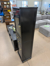 BEAUTIFUL 63” TALL BLACK STORAGE CABINET WITH GLASS DISPLAY DOOR, 2 DRAWERS & GOLD ACCENTS!! (BRAND NEW & ASSEMBLED!) 🔥