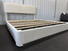 KING SIZE CREAM BOUCLÉ UPHOLSTERED PLATFORM BED WITH ADJUSTABLE HEADBOARD!! (BRAND NEW &amp; ASSEMBLED!) 🔥