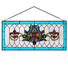 Blue Fleur De Lis Stained Glass Pub Window Panel/ new