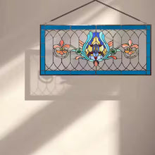 Blue Fleur De Lis Stained Glass Pub Window Panel/ new