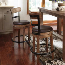 Signature DESIGN BY ASHLEY Pinnadel 24.25 in. Light Brown Counter Height High Back Wood Swivel Barstool with Faux Leather Seat- new in box
