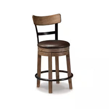 Signature DESIGN BY ASHLEY Pinnadel 24.25 in. Light Brown Counter Height High Back Wood Swivel Barstool with Faux Leather Seat- new in box