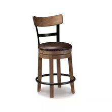 Signature DESIGN BY ASHLEY Pinnadel 24.25 in. Light Brown Counter Height High Back Wood Swivel Barstool with Faux Leather Seat- new in box