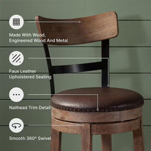 Signature DESIGN BY ASHLEY Pinnadel 24.25 in. Light Brown Counter Height High Back Wood Swivel Barstool with Faux Leather Seat- new in box