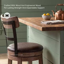 Signature DESIGN BY ASHLEY Pinnadel 24.25 in. Light Brown Counter Height High Back Wood Swivel Barstool with Faux Leather Seat- new in box